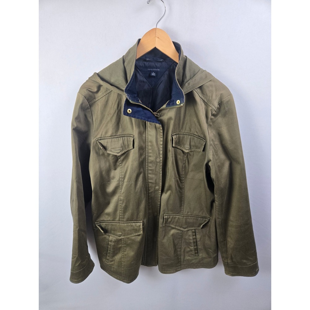 Tommy Hilfiger Utility Field Jacket Womens XL Olive Green Hooded Military